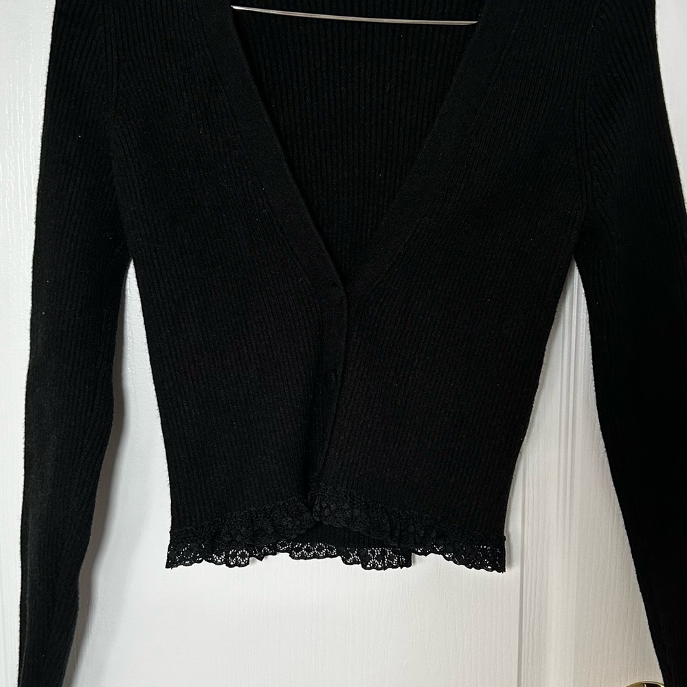 For Love And Lemons Black Ribbed Sweater